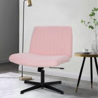 Criss Cross Chair, Armless Cross Legged Office Chair, Comfortable Vanity Chair with Back, Fabric Adjustable Wide Swivel Criss Cross Desk Chair for Home Office, Pink - Image 6