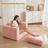 MAXYOYO Giant Bean Bag Chair for Adults, Upholstered Floor Sofa with Pillows and Armrests, Large Bean Bag Sofa Plush Chair Bean Bag Couch for Bedroom Living Room, Pink - Image 7