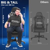 Mr IRONSTONE Gaming Chair, Video Game Chair with Bluetooth Speakers and Led Lights, Office Chair with Massage and 3D Armrest High Back Computer Racing Chair, Cheap Gaming Chairs for Adults,Black/White - Image 2
