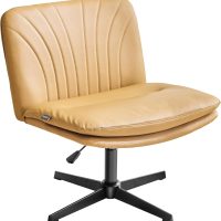 Redlife Leather Swivel Desk Chair Cross Legged Office Chair Wide Accent Chairs Height Adjustable Criss Cross Chairs, Wrapped Double Cushion, for Living Room Bedroom Reading Room (Brown) - Image 9