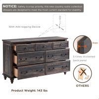 T4TREAM Farmhouse 7 Drawers Dresser Chests for Bedroom w/4 Solid Wood Feet & Column Design, Tall Wide Wooden Rustic Chest of Drawers, Storage Dressers for Bedroom, Living Room, Dark Rustic Oak - Image 6