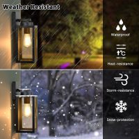 Outdoor Wall Light Fixtures, Exterior Waterproof Lanterns, Porch Sconces Wall Mounted Lighting with E26 Sockets & Glass Shades, Modern Matte Black Wall Lamps for Patio Front Door Entryway, 2-Pack - Image 3
