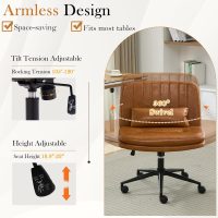 Criss Cross Chair with Wheels, Armless Comfy Thickened Cushion Wide Seat Cross Legged Office Chair with Pillow, Adjustable Swivel Mid Back Computer Task Vanity Home Office Desk Chair (PU, Brown) - Image 6