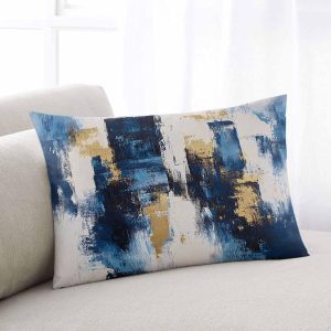 Rustic Blue Gold Pillowcases, Abstract Neutral Brush Strokes Artwork Soft Bed Throw Pillow Covers Case, Decorative Pillow Sham Cushion Cover with Hidden Zipper for Bed Sofa Couch, 20"x26"