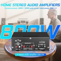 AK45 Pro Stereo Amplifier Home Audio Stereo Receivers,Rated Power 50W x2, Max 800W, Bluetooth 5.0 2.0 Channel Audio Receiver for Home Theater Speakers w/USB/SD/RCA/2 MIC in for Garage - Image 4