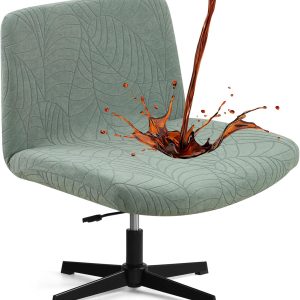 Criss Cross Chair Cover, Waterproof, Stretchable, Solid Jacquard, Suited for Armless/Office/Desk/Mid Back Wide Seat/Computer/Task/Vanity/Accent Chair (Leaves -Shaped Jacquard, Green)