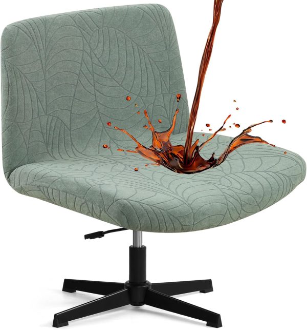 Criss Cross Chair Cover, Waterproof, Stretchable, Solid Jacquard, Suited for Armless/Office/Desk/Mid Back Wide Seat/Computer/Task/Vanity/Accent Chair (Leaves -Shaped Jacquard, Green)