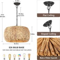 Farmhouse Boho Chandelier, 5-Light with Water Hyacinth Lampshade, for Dining Room, Kitchen Island, Bedroom, Living Room - Image 4