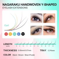 NAGARAKU YY Eyelash Extensions Supplies Y Lash 4D Easy Fan Russian Volume Crisscross YY Eyelashes Handwoven Y Shaped Mesh Wispy Clusters 12 Rows Pre Fanned Eye Lashes Black - 0.07mm D Curl 8-15mm Mix - Image 7