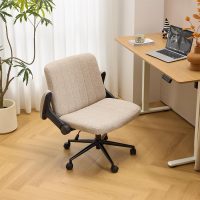 VINGLI Criss Cross Chair with Adjustable Flip-Up Arms,Cross Legged Chair with Wheels,Extra Wide Office Chair,Desk Chair for Home Office,Vanity,Bedroom, Apartment,Starry Chenille,Khaki - Image 3