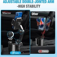 Cup Holder Phone Mount, 2 in 1 Cup Holder Expander for Car Long Arm with 360°Rotation Cup Holder Cell Phone Holder for Car Compatible with All Smartphones - Image 2