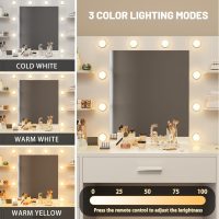 Furmax Vanity Desk with Mirror, LED Lights and Power Outlet Makeup Vanity Table with 7 Drawers and 6 Storage Shelves Dressing Table for Bedroom Dressing Room (White) - Image 3