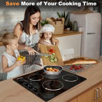Electric Cooktop 24 Inch - 4 Burner Built-in Electric Stove Top 6000W, Radiant Electrical Stovetop with 9 Heating Level, Knob Control, Auto Shut Off Protection, 220-240V Hard Wired (No Plug) - Image 4