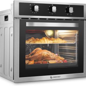 Wall Ovens 24 inch Electric, AMZCHEF 24 inch Wall Oven, 2200w Single Wall Oven with 6 Cooking Modes, 2.5 Cu.Ft. Electric Wall Oven, Convection Oven with Mechanical Knobs Control, Stainless Steel