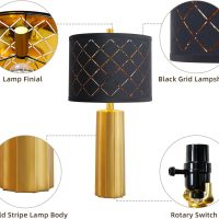 RORIANO Set of 2 Modern Table Lamps for Living Room Bedroom, Gold Nightstand Resin Lamps with Black Grid Shade, Contemporary Desk Lamps for Bedside End Tables, 2 Bulbs Included (Gold) - Image 5