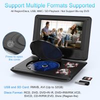 11.5" Portable DVD Player with 9.5" Swivel Screen, 5-Hours Rechargeable Battery,Car DVD Player for Kids,Support CD/DVD/SD Card/USB,Regions Free,Dual Speakers,Black - Image 2