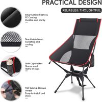 Swivel Camping Chair, High Back Folding Chair with Head Support, Side Cup Pocket, Stable Portable Outdoor Chair for Camp, Travel, Beach, Party, Fishing, Hiking, Backpacking, Black Red - Image 5