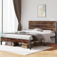 Queen Bed Frame with Headboard and Footboard, with Under Bed Storage, All-Metal Support System, No Box Spring Needed, Easy Assembly,Rustic Brown - Image 3