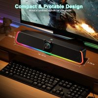 Computer Speakers - Wired USB Powered Bluetooth Computer Sound Bar with RGB & Volume Knob, HiFi Stereo Portable Gaming Sound Bar Speaker for Desktop Monitor, PC, Laptop, Tablets, Mac Air/Pro - Image 4
