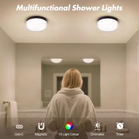 2-Pack Rechargeable Shower Lights for Inside Shower, 15 RGBW Color Changeable Waterproof Lights for Shower with Remote(Dimmable＆Timer), Wireless LED Mood Lighting for Bathroom, Closet, Bedroom, Party - Image 3