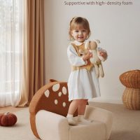 Blissful Diary Toddler Chair Comfy, Foam Kids Chair with Soft Teddy Plush, Toddler Reading Armchair with Cute Mushroom Designs- Brown - Image 4