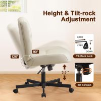 Furniliving Criss Cross Chair with Wheels, Wide Mid-Back Criss Cross Legged Chair Computer Desk Chair Height Adjustable Home Office Desk Chair for Bedroom Living Room, Office, Grey, PU - Image 4