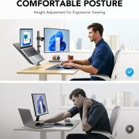 HUANUO Adjustable Monitor Stand, Single Arm Desk Mount for 32 inch Screen and 17 inch Laptop, Heavy Duty Ergonomic Bracket Holds 22lbs - Image 3