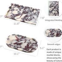 Real Luxurious Natural Marble Vanity Tray Genuine Marble Storage Tray for Home Decor Stone Tray for Bathroom/Kitchen/Vanity/Dresser Non-Resin/Non-Ceramic/Viola Oval Set - Image 2