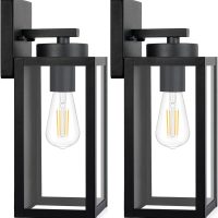 Outdoor Wall Light Fixtures, Exterior Waterproof Lanterns, Porch Sconces Wall Mounted Lighting with E26 Sockets & Glass Shades, Modern Matte Black Wall Lamps for Patio Front Door Entryway, 2-Pack - Image 9