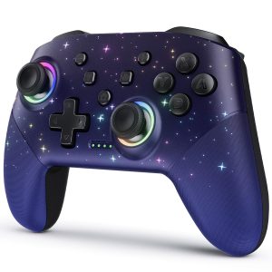 VOYEE Switch Controller, LED Star Wireless Pro Controllers Compatible with Lite/OLED, Multi-Platform Windows PC with 9 Colors Colorful RGB Lights/Programmable/Vibration/Turbo/Wakeup