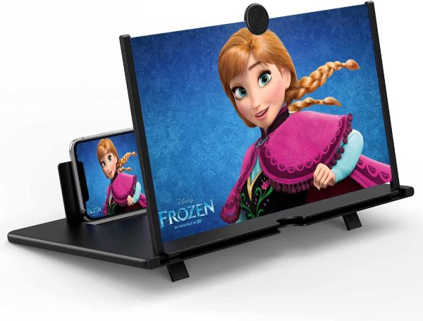 18" Screen Magnifier for Cell Phone – 3D HD Magnifing Screen Enlarger Projector for Movies Videos and Gaming – Foldable Phone Stand Holder with Screen Amplifier–Supports All Smartphones (Black-18inch)