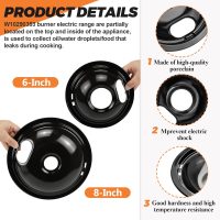 W10290350 W10290353 Buner Porcelain Drip Pan - W10288051 Replacement for Whirlpool Amana Crosley Electric Range Cooktop - Includes 2 Small 6-Inch and 2 8-Inch Large Stove Drip Pan Bowls - Image 2