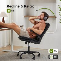 Office Chair Adjustable Desk Chair Mid Back Executive Comfortable Bonded Leather Ergonomic Back Support Home Computer Chair with Padded Flip-up Armrest Swivel Wheels (Black) - Image 4