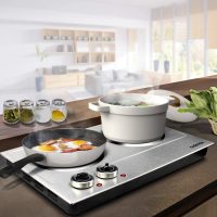 CUSIMAX 1800W Ceramic Electric Hot Plate for Cooking, Dual Control Infrared Cooktop, Double Burner, Portable Countertop Burner, Glass Plate Electric Cooktop, Silver, Stainless Steel-Upgraded Version - Image 7
