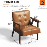 Casaottima PU Leather Accent Chair Mid Century Comfy Cozy Chair with Solid Wood Legs,Modern Arm Reading Chair with Button Tufted Back for Living Room Bedroom (Dark Brown) - Image 2