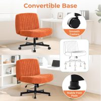 Convertible Base Criss Cross Chair with Pocket Springs & Thicker and Wider Cushions, Armless Legged Office Chair Relieves Back Pain, Swivel Vanity Chair for Living Room/Office, (Orange) - Image 5