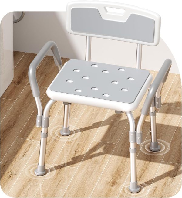 Shower Chair for Inside Shower [Military Grade] [500 lbs Heavy Duty] Shower Seat with Arms and Back for Bathtub, [FSA/HSA Eligible] Height Adjustable Safety Bath Seat for Elderly and Disabled, Adults