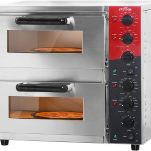 CROSSON ETL listed Commercial Double Deck 16 inch Countertop Electric Pizza Oven with pizza stone, Multipurpose Indoor Pizza oven for Restaurant use,120V/3200W