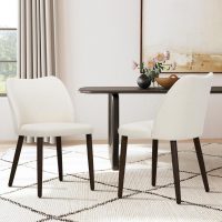 COLAMY Upholstered Dining Chairs Set of 4, Modern Fabric Dining Room Kitchen Side Chair with Padded Seat and Wood Legs for Restaurant/Cafe, Beige - Image 2
