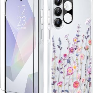 GVIEWIN for Samsung Galaxy A16 5G Case, [Screen & Camera Lens Protector] [Military-Grade Protective] Women Clear Floral Not Yellowing Shockproof Bumper Phone Case for Galaxy A16, Floratopia/Colorful