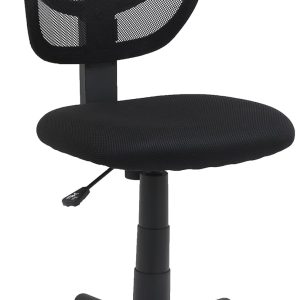 Amazon Basics Rolling Desk Chair, Adjustable, Low Back, Padded Seat, Breathable Mesh, Swivel, Black, 21.25" D x 22.5" W x 38" H
