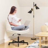 YOMT Comfortable Armless Office Desk Chair with Thickened Double Cushion, Mid-Back Ergonomic PU Leather Cross Legged Wide Chair on Wheels, Adjustable Swivel Computer Task Chairs for Home,Make Up,Study - Image 7