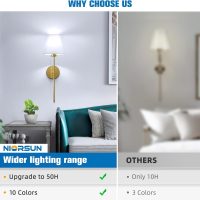 NIORSUN Battery Operated Wall Sconce Set of 2,Gold Rechargeable Wall Lights with 5200mAh Dimmable Bulbs and Remote,10 Colors Wireless Wall Lamps for Bedroom Living Room Hallway Decor - Image 8