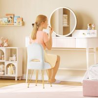 GREENSTELL Vanity Stool Chair with Storage and Folding Back, 13.4" x 15" x 30" Square Faux Fur Soft Ottoman, 4 Metal Legs with Anti-Slip Feet, Furry Padded Seat for Makeup, Bedroom, White - Image 4