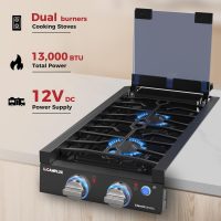 CAMPLUX Classic RV Cooktop 2 Burners Slide-in, Propane Cooktop Stove with Tempered Glass Cover, 12 Inches Propane Rangetop with Blue Indicator Light, 13,000BTU, Black RGH12IB - Image 2