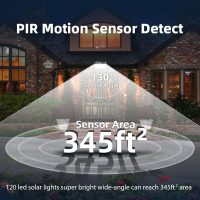 HMCITY 120 LED Outdoor Solar Lights with Motion Sensor and 3 Lighting Modes, IP65 Waterproof Wide Solar Wall Lights Ideal for Garden Patio Yard (Front Button 6Packs, Daylight White) - Image 6