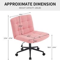 Furnimart Swivel Criss Cross Legged Chair with Wheels for Home Office, Wide Armless Desk Chair Height Adjustable Comfy Seat for Desk,Vanity, Bedroom, Faux Fur Pink - Image 2