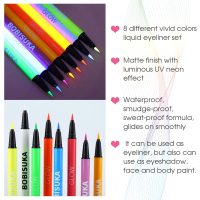 BOBISUKA 8 Colors UV Neon Liquid Eyeliner Set, Matte Colored Eyeliners Pen, Colorful Waterproof Smudge-proof Pigmented Graphic Liners, Delineadores de Colores Para Ojos Eye Makeup Gift Kit - Image 3