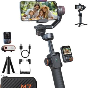 hohem iSteady M7 Gimbal Stabilizer for iPhone, 3-Axis Smartphone Gimbal with Magnetic AI Tracker Fill Light, Detachable Touchscreen Remote Controller, Built-in Extension Rod, 500g Payload