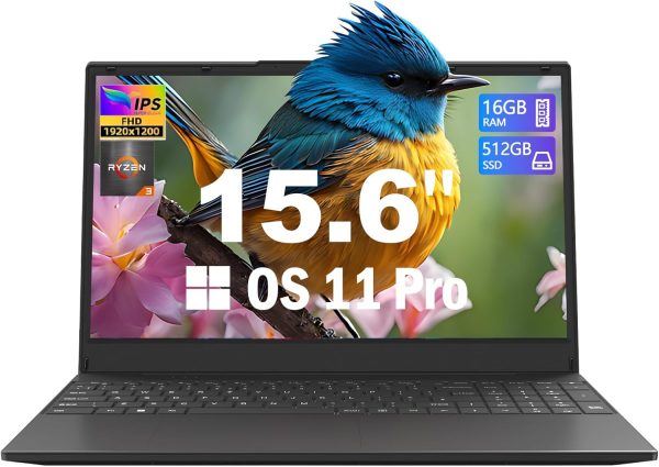 Azeyou FHD 15.6 Inch Laptop, PC Computers Ryzen 3 3200U, Laptop 16GB LPDDR4 RAM & 512GB PCIe SSD, 4500mAh, Business Laptop with Dual-Band WiFi, BT5.0, OS 11 Pro, Black